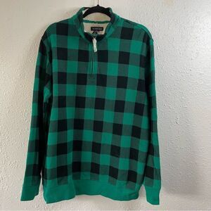 Lands End Men’s Green Plaid Quarter Zip Sweater Size L/T 42-44